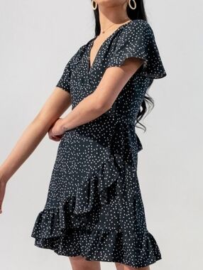 Relipop Navy White Polka Dot Wrap Dress
